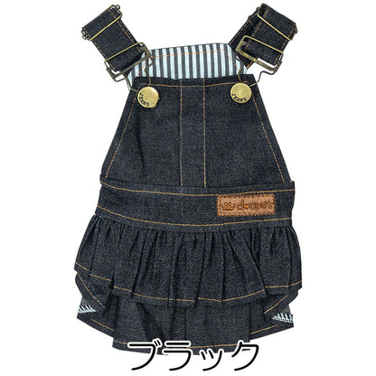 【犬服 犬 服 犬の服 秋服 冬服用】２段フリルのデニムワンピース【ジーンズ ストライプ 前開きボタン ドッグ ペット ウェア ダックス トイプードル チワワ タムベディ愛らしい】[CN][GI]0
