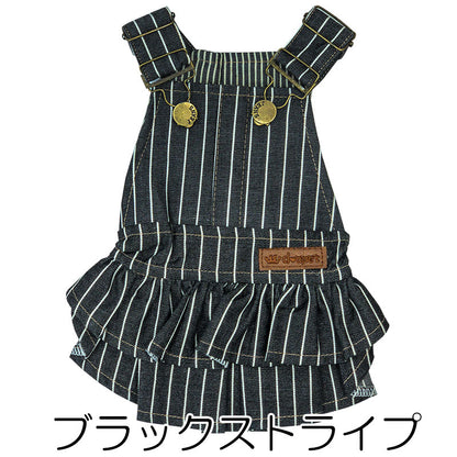 【犬服 犬 服 犬の服 秋服 冬服用】２段フリルのデニムワンピース【ジーンズ ストライプ 前開きボタン ドッグ ペット ウェア ダックス トイプードル チワワ タムベディ愛らしい】[CN][GI]0
