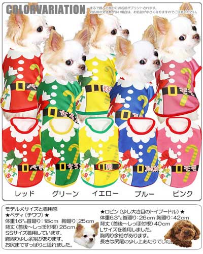 【犬服 犬 服 秋冬 犬の服 名入れ】愛犬のお名前入り 5サンタ 【ドッグウェア クリスマス X'mas サンタクロース カラフル チワワ ダックス トイプードル おもしろい タムベディ】(S/3/N/H/)