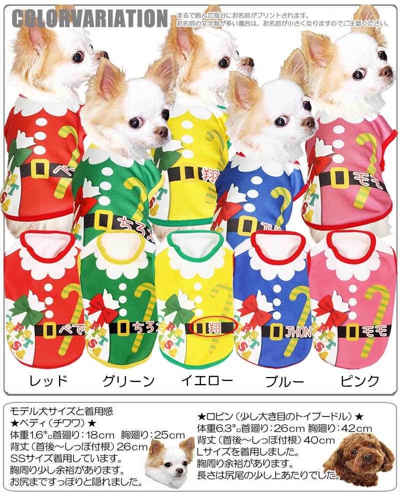【犬服 犬 服 秋冬 犬の服 名入れ】愛犬のお名前入り 5サンタ 【ドッグウェア クリスマス X'mas サンタクロース カラフル チワワ ダックス トイプードル おもしろい タムベディ】(S/3/N/H/)
