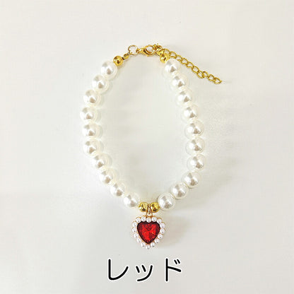 【犬 ネックレス】きらびやかなハートとパールのアクセサリー【ペンダント 小型犬用 猫 ペット 用 ネックレス おでかけ 小型犬 インスタ映え 撮影 ドッグ ペット ダックス トイプードル チワワ タムベディ マルチーズ】[CN]
