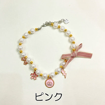【犬 ネックレス】上品なリボンとパールのアクセサリー【ペンダント 小型犬 猫 ペット 用 おでかけ 小型犬 インスタ映え 撮影アイテム ドッグ ペット ダックス トイプードル チワワ タムベディ シーズー】[CN]