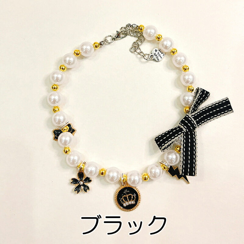 【犬 ネックレス】上品なリボンとパールのアクセサリー【ペンダント 小型犬 猫 ペット 用 おでかけ 小型犬 インスタ映え 撮影アイテム ドッグ ペット ダックス トイプードル チワワ タムベディ シーズー】[CN]