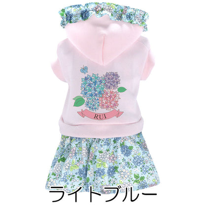 【犬服 犬 服 犬の服 名入れ 春服用】愛犬のお名前入り あじさいワンピース【フード 紫陽花 梅雨 お花 六月ドッグ ペット ウェア ダックス トイプードル チワワ タムベディ愛らしい ヨーキー】(H/)