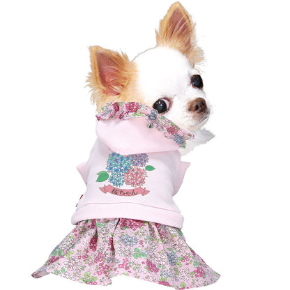 【犬服 犬 服 犬の服 名入れ 春服用】愛犬のお名前入り あじさいワンピース【フード 紫陽花 梅雨 お花 六月ドッグ ペット ウェア ダックス トイプードル チワワ タムベディ愛らしい ヨーキー】(H/)