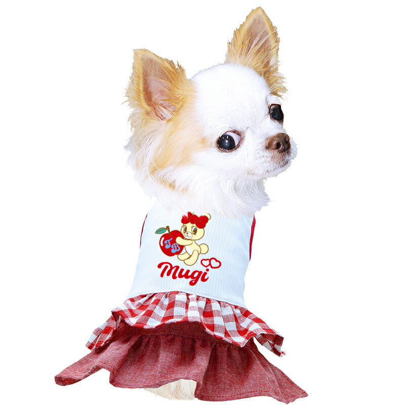 【犬服 犬 服 犬の服 名入れ 春服 夏服用】愛犬のお名前入り 接触冷感素材クール アップルバニー ワンピース【うさぎフリルチェック ドッグ ペット ウェア ダックス トイプードル チワワ タムベディキュート パピヨン】(H/)