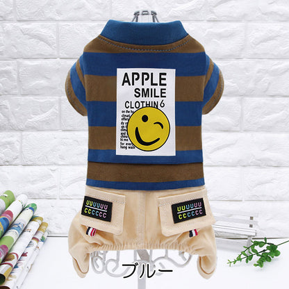 【犬服 犬 服 犬の服 秋服 冬服用】アップルスマイルつなぎ【ボタンボーダーニコちゃん ドッグ ペット ウェア ダックス トイプードル チワワ タムベディかっこいい ポメラニアン】[CN][GI]