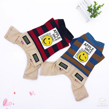 【犬服 犬 服 犬の服 秋服 冬服用】アップルスマイルつなぎ【ボタンボーダーニコちゃん ドッグ ペット ウェア ダックス トイプードル チワワ タムベディかっこいい ポメラニアン】[CN][GI]