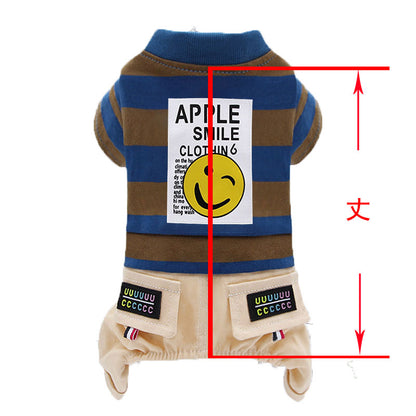 【犬服 犬 服 犬の服 秋服 冬服用】アップルスマイルつなぎ【ボタンボーダーニコちゃん ドッグ ペット ウェア ダックス トイプードル チワワ タムベディかっこいい ポメラニアン】[CN][GI]