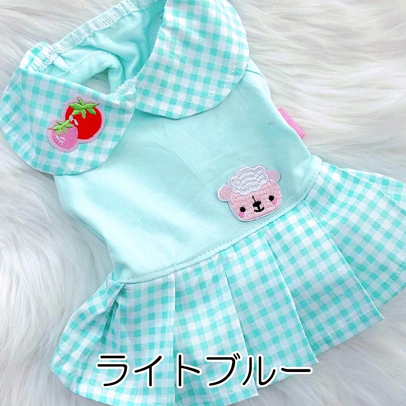 【犬服 犬 服 犬の服 春服 夏服用】アップリケがかわいいチェックワンピース【襟付き ひよこ ニワトリ イチゴドッグ ペット ウェア ダックス トイプードル チワワ タムベディ】[CN]