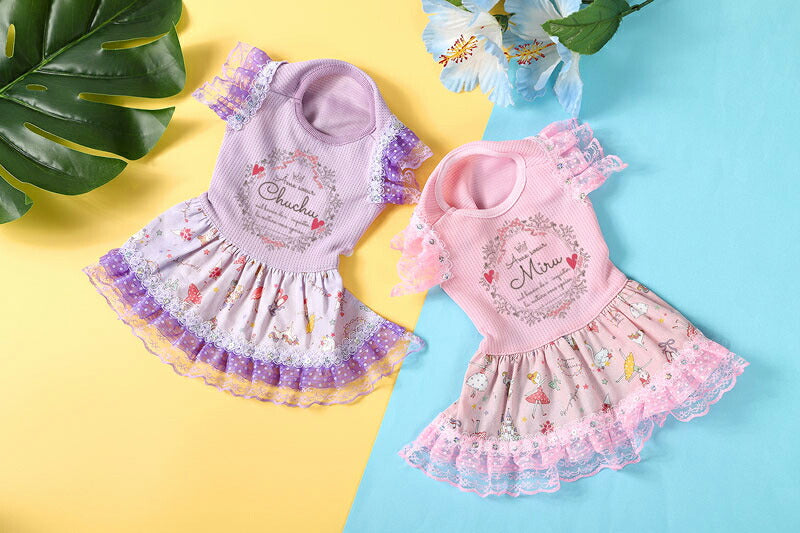 【犬服 犬 服 犬の服 名入れ 春服 夏服用】愛犬のお名前入り 接触冷感素材クール バレリーナワンピース【レース フリル ハート ドッグ ペット ウェア ダックス トイプードル チワワ タムベディおしゃれ】(H/)