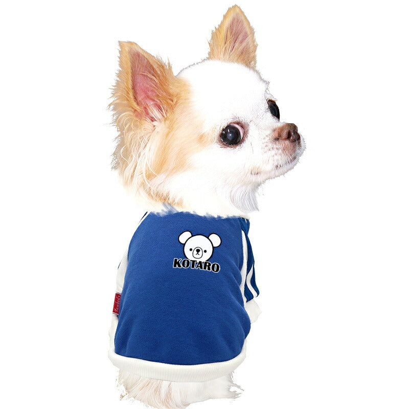【犬服 犬 服 犬の服 名入れ 春秋服 冬服用】愛犬のお名前入り ベアスタンプラグランシャツ【２ライン スポーティ くま Tシャツドッグ ペット ウェア ダックス トイプードル チワワ タムベディクール ポメ】(O/F/RA/L/)