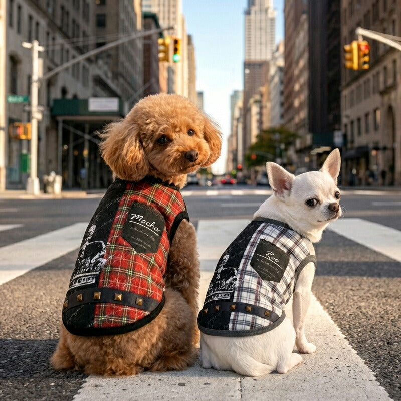 【犬服 犬 服 犬の服 秋服 冬服用】愛犬のお名前入り ビートバーク【パンク チェック 日本製 普段着 お出かけドッグ ペット ウェア ダックス トイプードル チワワ タムベディおしゃれ 豆柴】(S/3/N/H/)
