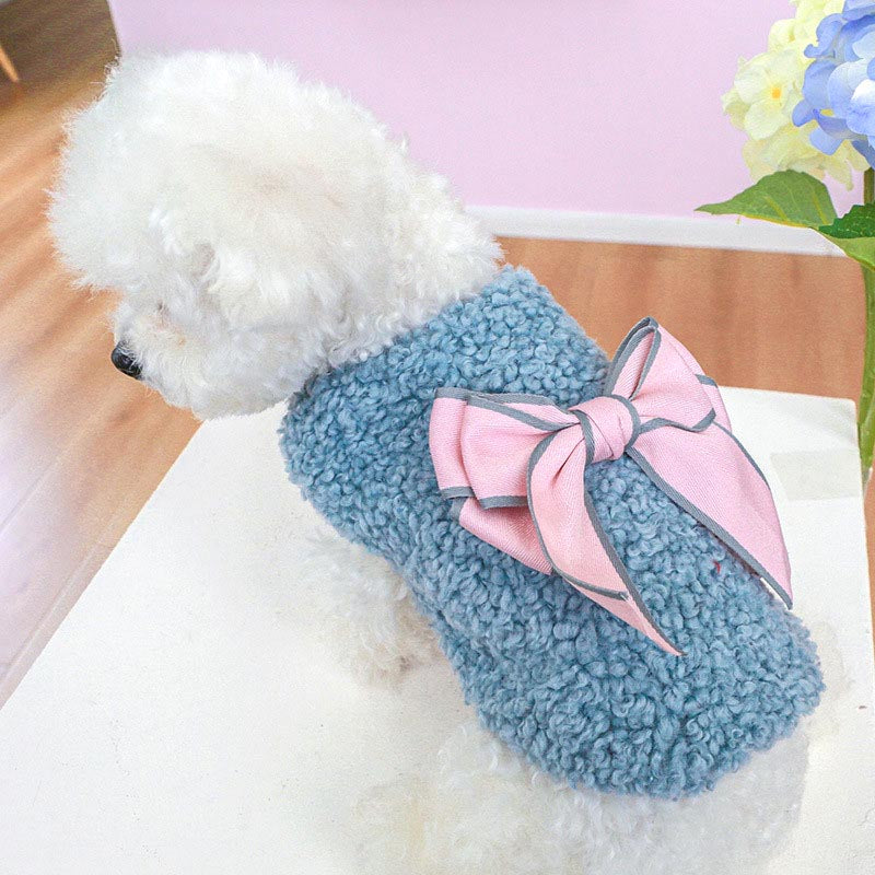 【犬服 犬 服 犬の服 秋服 冬服用】ビッグリボンボア【アウター モコモコ ふわふわ 前開きボタン 女の子 上品 おしゃれドッグ ペット ウェア ダックス トイプードル チワワ タムベディ マルチーズ】[CN]