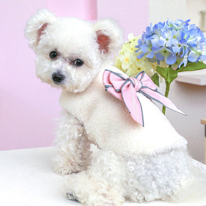 【犬服 犬 服 犬の服 秋服 冬服用】ビッグリボンボア【アウター モコモコ ふわふわ 前開きボタン 女の子 上品 おしゃれドッグ ペット ウェア ダックス トイプードル チワワ タムベディ マルチーズ】[CN]