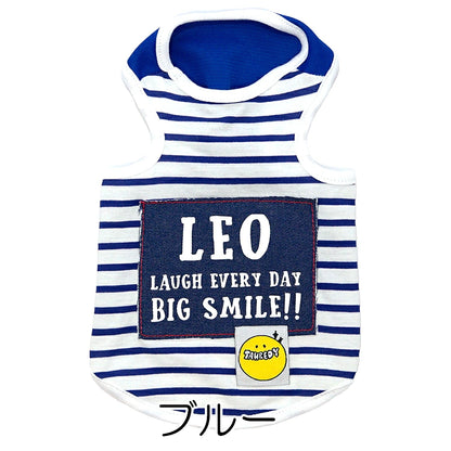 【犬服 犬 服 犬の服 名入れ 春服 夏服用】愛犬のお名前入り 接触冷感素材クール ビッグスマイルタンクトップ【ボーダー 接触接触冷感素材 ニコちゃん デニム ドッグ ペット ウェア トイプードル チワワ タムベディ人気】(O/F/T/L)