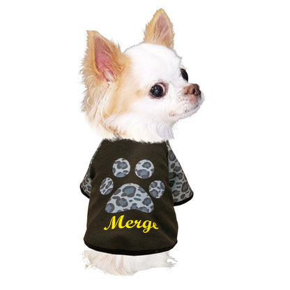 【犬服 犬 服 犬の服 名入れ 秋服 冬服用】愛犬のお名前入り ビッグスタンプラグランシャツ【カモフラ 肉球 迷彩ドッグ ペット ウェア ダックス トイプードル チワワ タムベディ パグ】(S/3/RA/H/)