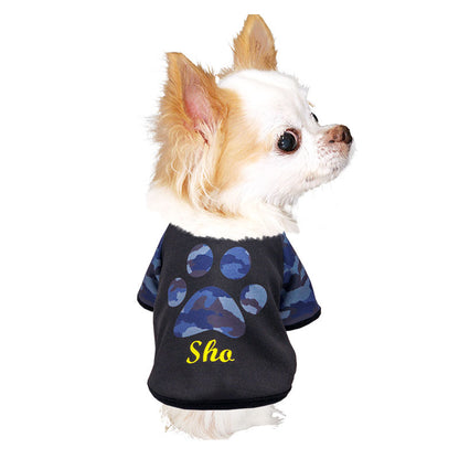【犬服 犬 服 犬の服 名入れ 秋服 冬服用】愛犬のお名前入り ビッグスタンプラグランシャツ【カモフラ 肉球 迷彩ドッグ ペット ウェア ダックス トイプードル チワワ タムベディ パグ】(S/3/RA/H/)
