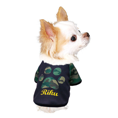 【犬服 犬 服 犬の服 名入れ 秋服 冬服用】愛犬のお名前入り ビッグスタンプラグランシャツ【カモフラ 肉球 迷彩ドッグ ペット ウェア ダックス トイプードル チワワ タムベディ パグ】(S/3/RA/H/)