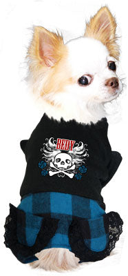 【犬服 犬 服 犬の服 名入れ】愛犬のお名前入り ブラックスカル つなぎ【ドッグウェア ドクロ 薔薇 ロンパース ダックス トイプードル チワワ かっこいい ポメラニアン タムベディ】[GI](L/)