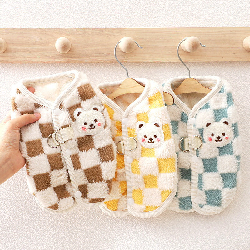【犬服 犬 服 犬の服 秋服 冬服用】ブロックチェックボアアウター【前開きボタン ジャンパー コート 厚手 ダウン風ベスト 防寒 即納ドッグ ペット ウェア ダックス トイプードル チワワ タムベディ あったか ヨークシャテリア】[CN]
