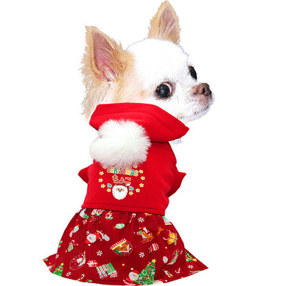 【犬服 犬 服 犬の服 名入れ 秋服 冬服用】愛犬のお名前入り ボンボンクリスマスワンピース【サンタクロース ツリー トナカイ マジックテープドッグ ペット ウェア ダックス トイプードル チワワ タムベディ おしゃれ 】(O/3/L/)