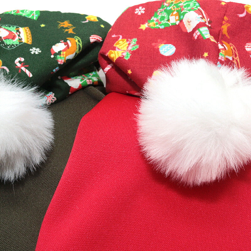 【犬服 犬 服 犬の服 名入れ 秋服 冬服用】愛犬のお名前入り ボンボンクリスマスワンピース【サンタクロース ツリー トナカイ マジックテープドッグ ペット ウェア ダックス トイプードル チワワ タムベディ おしゃれ 】(O/3/L/)