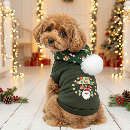 【犬服 犬 服 犬の服 名入れ 秋服 冬服用】愛犬のお名前入り ボンボンクリスマスパーカー【サンタクロース ツリー トナカイ マジックテープ ドッグ ペット ウェア ダックス トイプードル チワワ タムベディ おしゃれ 】(O/3/L/)