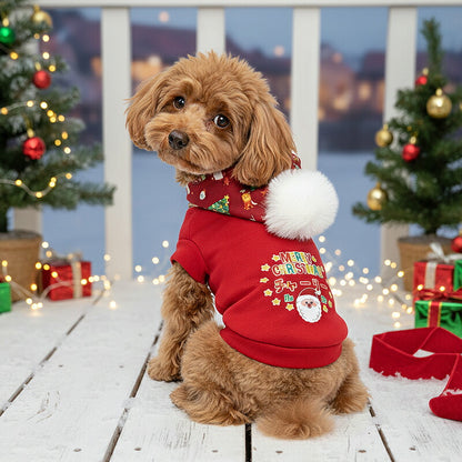 【犬服 犬 服 犬の服 名入れ 秋服 冬服用】愛犬のお名前入り ボンボンクリスマスパーカー【サンタクロース ツリー トナカイ マジックテープ ドッグ ペット ウェア ダックス トイプードル チワワ タムベディ おしゃれ 】(O/3/L/)