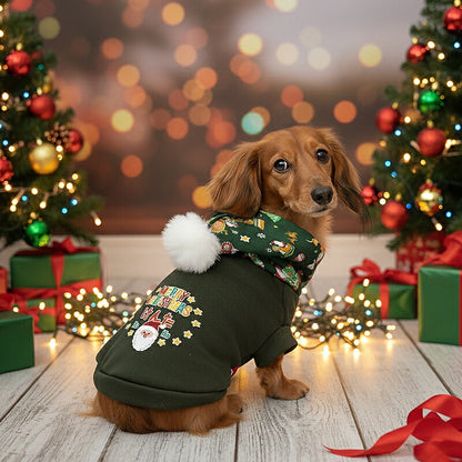 【犬服 犬 服 犬の服 名入れ 秋服 冬服用】愛犬のお名前入り ボンボンクリスマスパーカー【サンタクロース ツリー トナカイ マジックテープ ドッグ ペット ウェア ダックス トイプードル チワワ タムベディ おしゃれ 】(O/3/L/)