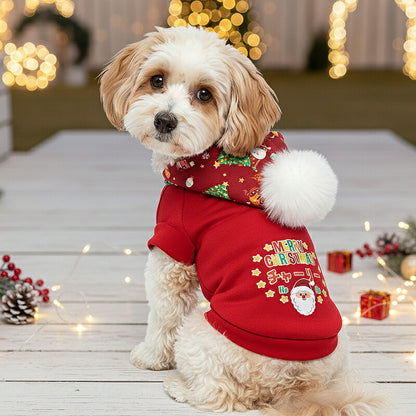【犬服 犬 服 犬の服 名入れ 秋服 冬服用】愛犬のお名前入り ボンボンクリスマスパーカー【サンタクロース ツリー トナカイ マジックテープ ドッグ ペット ウェア ダックス トイプードル チワワ タムベディ おしゃれ 】(O/3/L/)