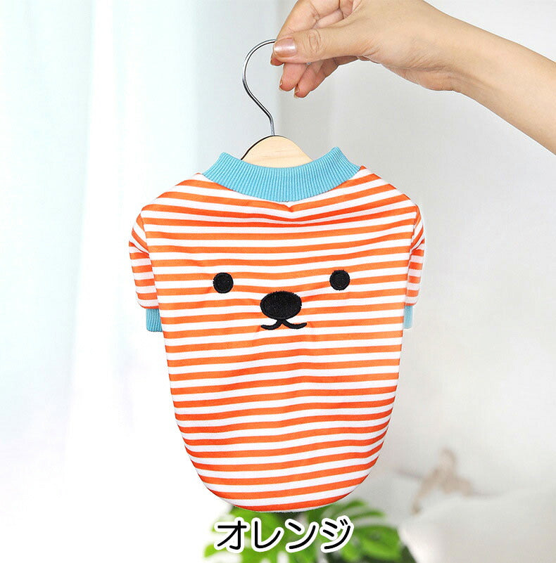 【犬 夏服 犬の服 春服用】ボーダーワンコシャツ【ドッグウェア しましま 顔 袖あり ドッグ ペット アウトレット ダックス トイプードル チワワ タムベディおもしろい パグ】[CN][GI]
