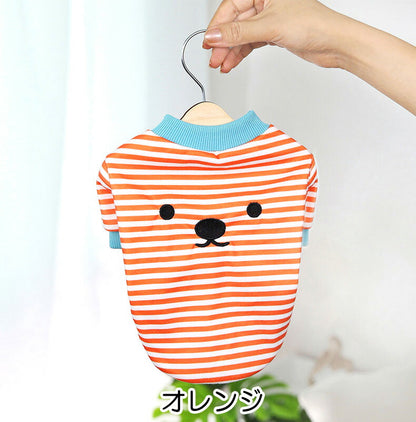 【犬 夏服 犬の服 春服用】ボーダーワンコシャツ【ドッグウェア しましま 顔 袖あり ドッグ ペット アウトレット ダックス トイプードル チワワ タムベディおもしろい パグ】[CN][GI]