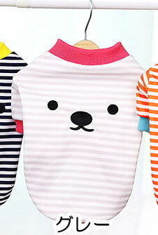 【犬 夏服 犬の服 春服用】ボーダーワンコシャツ【ドッグウェア しましま 顔 袖あり ドッグ ペット アウトレット ダックス トイプードル チワワ タムベディおもしろい パグ】[CN][GI]