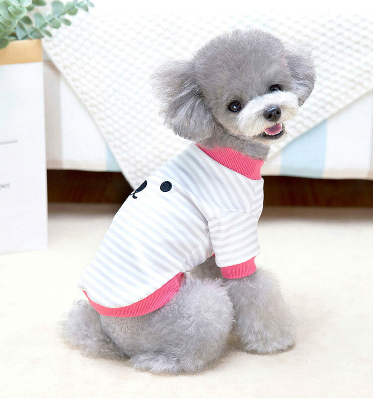 【犬 夏服 犬の服 春服用】ボーダーワンコシャツ【ドッグウェア しましま 顔 袖あり ドッグ ペット アウトレット ダックス トイプードル チワワ タムベディおもしろい パグ】[CN][GI]