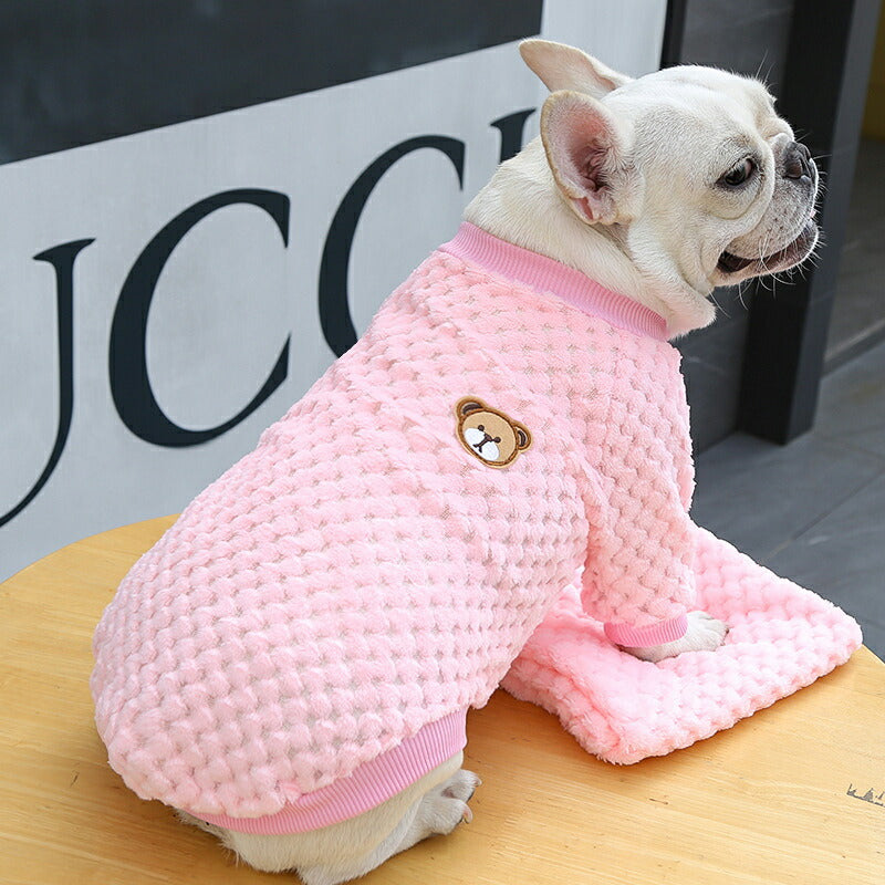 【犬服 犬 服 犬の服 秋服 冬服用】ブラウンベアワッペンボア【くま ワンポイント モコモコ 寒さ対策 あったかドッグ ペット ウェア ダックス トイプードル チワワ タムベディふわふわ ポメラニアン】[GI][CN]