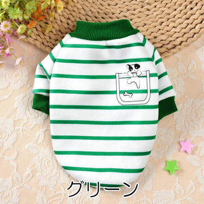 【犬服 犬 服 犬の服 春服 秋冬用】ぶらさがりワンコシャツ【ボーダー ワンポイント 裏起毛ドッグ ペット ウェア アウトレット ダックス トイプードル チワワ タムベディおしゃれ】[CN]