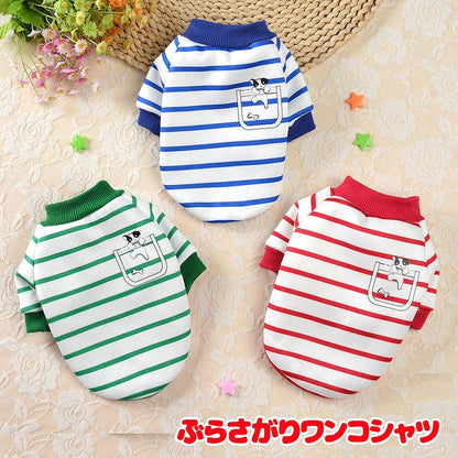 【犬服 犬 服 犬の服 春服 秋冬用】ぶらさがりワンコシャツ【ボーダー ワンポイント 裏起毛ドッグ ペット ウェア アウトレット ダックス トイプードル チワワ タムベディおしゃれ】[CN]