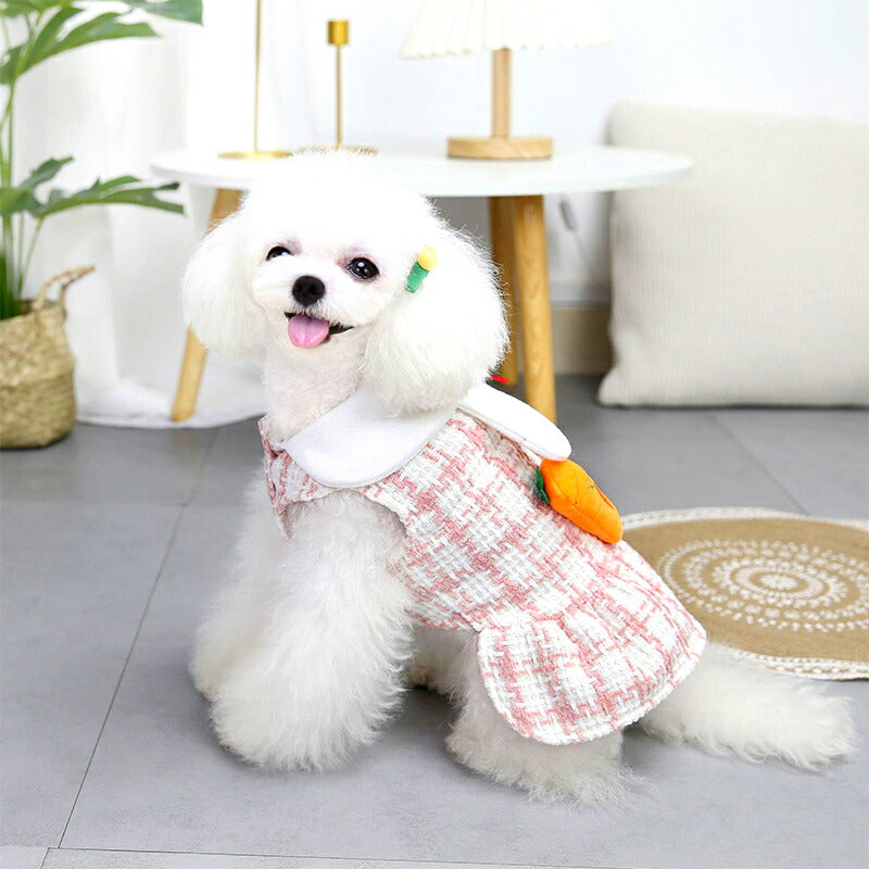 【犬服 犬 服 犬の服 秋服 冬服用】キャロットワンピース 【にんじん うさ耳 チェック リボンドッグ ペット ウェア ダックス トイプードル チワワ タムベディかわいい マルチーズ】【202308】[CN][GI]