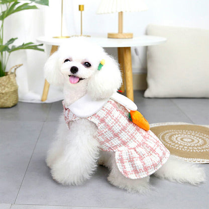 【犬服 犬 服 犬の服 秋服 冬服用】キャロットワンピース 【にんじん うさ耳 チェック リボンドッグ ペット ウェア ダックス トイプードル チワワ タムベディかわいい マルチーズ】【202308】[CN][GI]