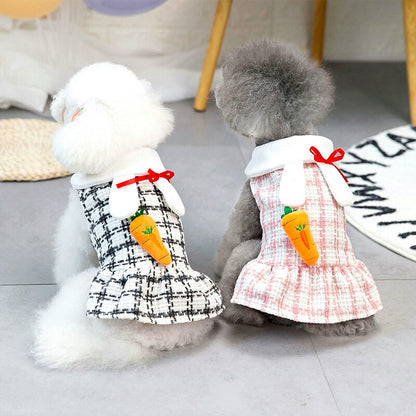 【犬服 犬 服 犬の服 秋服 冬服用】キャロットワンピース 【にんじん うさ耳 チェック リボンドッグ ペット ウェア ダックス トイプードル チワワ タムベディかわいい マルチーズ】【202308】[CN][GI]