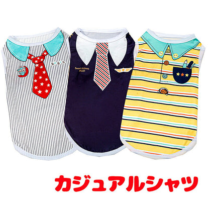 【犬服 犬 服 犬の服 春服 夏服用】カジュアルシャツ《名入れ可能》【ネクタイ ポロシャツ パイロット 冷房対策ドッグ ペット ウェア ダックス トイプードル チワワ タムベディおしゃれ シーズー】[CN][GI]
