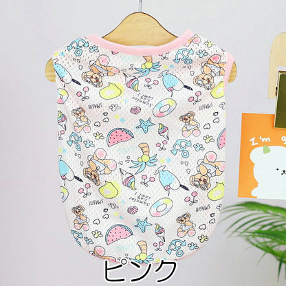 【犬服 犬 服 犬の服 春服 夏服用】キャラクターメッシュシャツ【くま スイカ アイスクリームドッグ ペット ウェア ダックス トイプードル チワワ タムベディ かわいい パピヨン】[CN][GI]