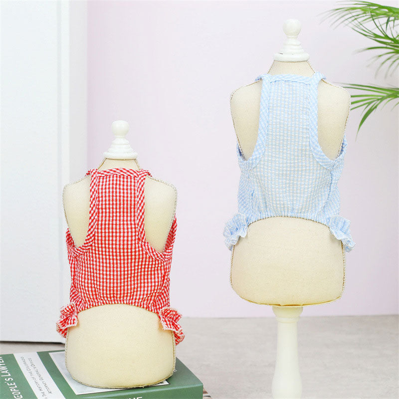 【犬服 犬 服 犬の服 春服 夏服用】チェックリボンリップルワンピース【爽やか 初夏 女の子 ドッグ ペット ウェア ダックス トイプードル チワワ タムベディキュート シーズー】[CN]