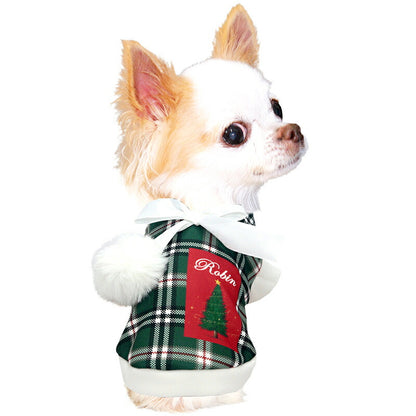 【犬服 犬 服 犬の服 秋服 冬服用】愛犬のお名前入り チェックツリーリボンシャツ【クリスマス ツリー ポンポン フワフワ 日本製ドッグ ペット ウェア ダックス トイプードル チワワ タムベディ ポメラニアン】(S/3/RI/H/)