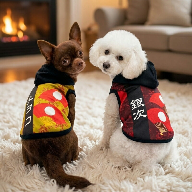 【犬服 犬 服 犬の服 秋服 冬服用】愛犬のお名前入り ちはやふるパーカー【和柄 扇子 男の子 和風  日本製 ドッグ ペット ウェア ダックス トイプードル チワワ タムベディおしゃれ ポメラニアン】(S/3/T/H/)