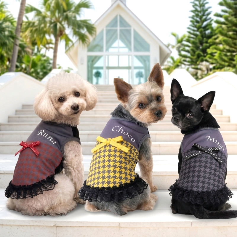 【犬 服 犬服 犬の服 名入れ 春夏服 秋冬服用】愛犬のお名前入り クラシカルレディワンピース【日本製 フリル レース 抜け毛対策 ドッグ ペット ウェア トイプードル チワワ タムベディ きれい ポメラニアン】(S/B/W/H/)