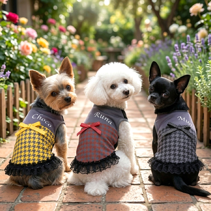 【犬 服 犬服 犬の服 名入れ 春夏服 秋冬服用】愛犬のお名前入り クラシカルレディワンピース【日本製 フリル レース 抜け毛対策 ドッグ ペット ウェア トイプードル チワワ タムベディ きれい ポメラニアン】(S/B/W/H/)