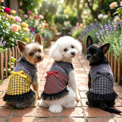 【犬 服 犬服 犬の服 名入れ 春夏服 秋冬服用】愛犬のお名前入り クラシカルレディワンピース【日本製 フリル レース 抜け毛対策 ドッグ ペット ウェア トイプードル チワワ タムベディ きれい ポメラニアン】(S/B/W/H/)
