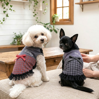【犬 服 犬服 犬の服 名入れ 春夏服 秋冬服用】愛犬のお名前入り クラシカルレディワンピース【日本製 フリル レース 抜け毛対策 ドッグ ペット ウェア トイプードル チワワ タムベディ きれい ポメラニアン】(S/B/W/H/)